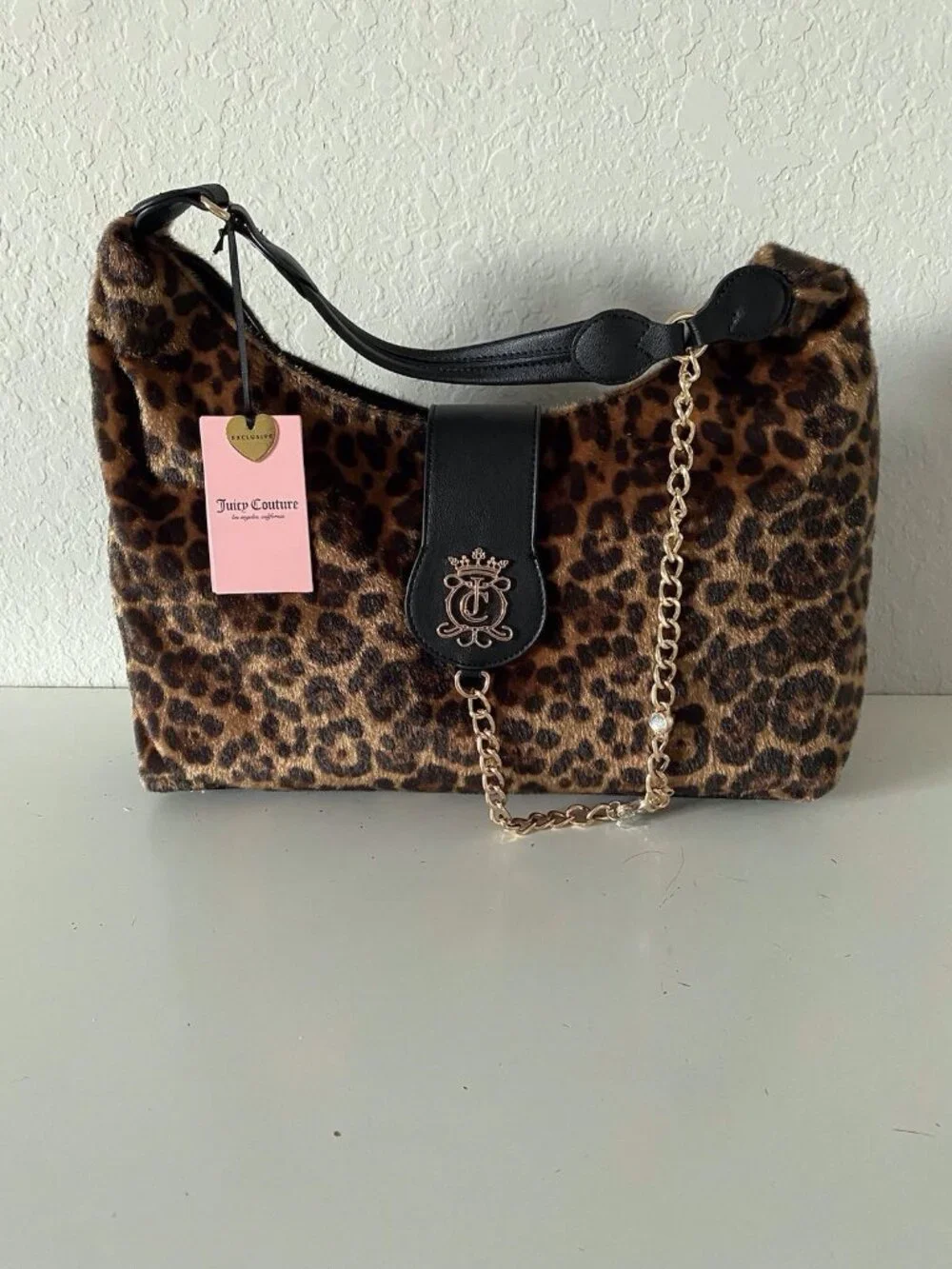 Juicy Couture Juicy Royal Crest Large Hobo/Coho Natural Leopard Print VIRAL NEW